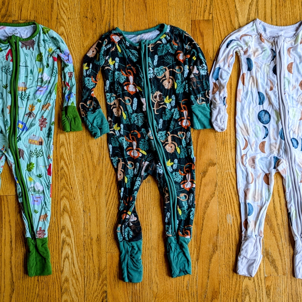 Little Sleepies Kids Footies - Green, Black, and White